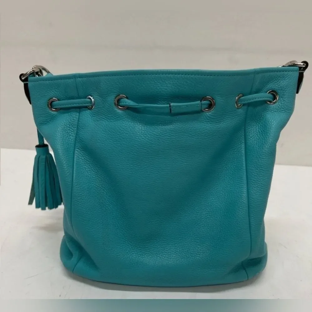 COACH Designer Blue AVERY LEATHER Drawstring Bucket Bag Purse Handbag